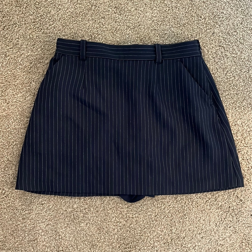 Navy and white striped skort